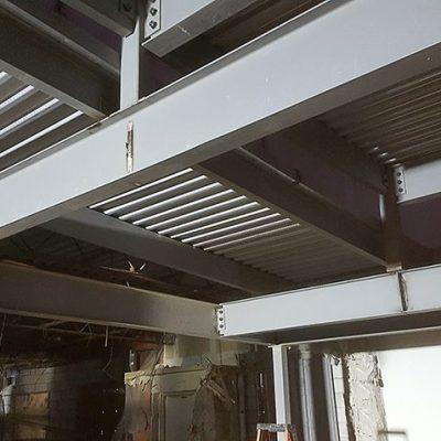 A building with metal beams and steel girders.